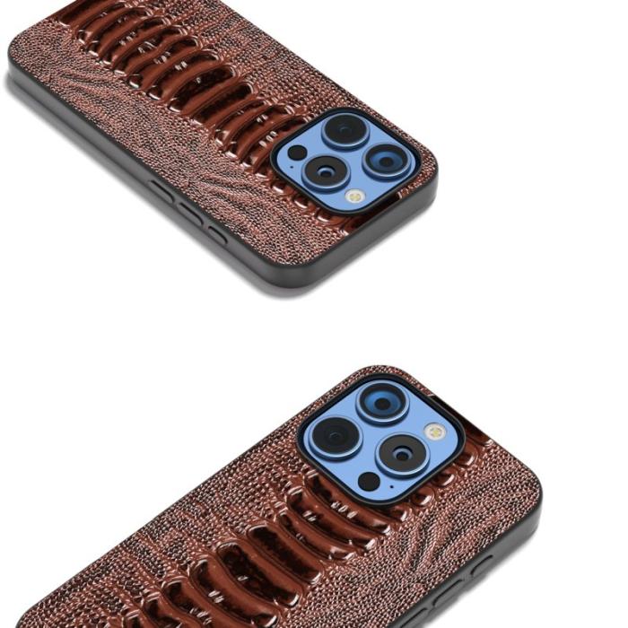 ABEEL - ABEEL iPhone 16 Pro Max Skal Krokodil Textur Äkta Läder - Kaffe