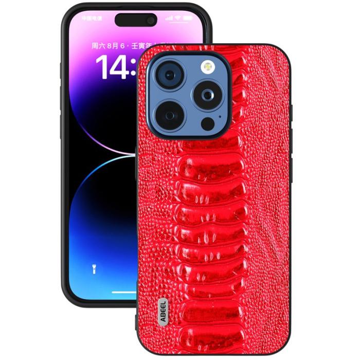 ABEEL - ABEEL iPhone 16 Pro Max Skal Krokodil Textur Äkta Läder Röd