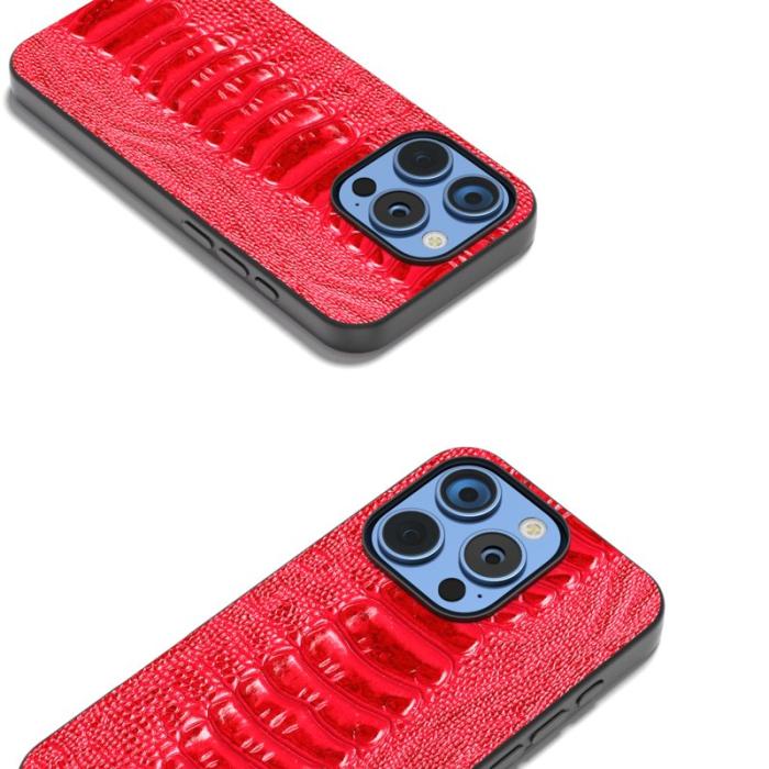 ABEEL - ABEEL iPhone 16 Pro Max Skal Krokodil Textur Äkta Läder Röd