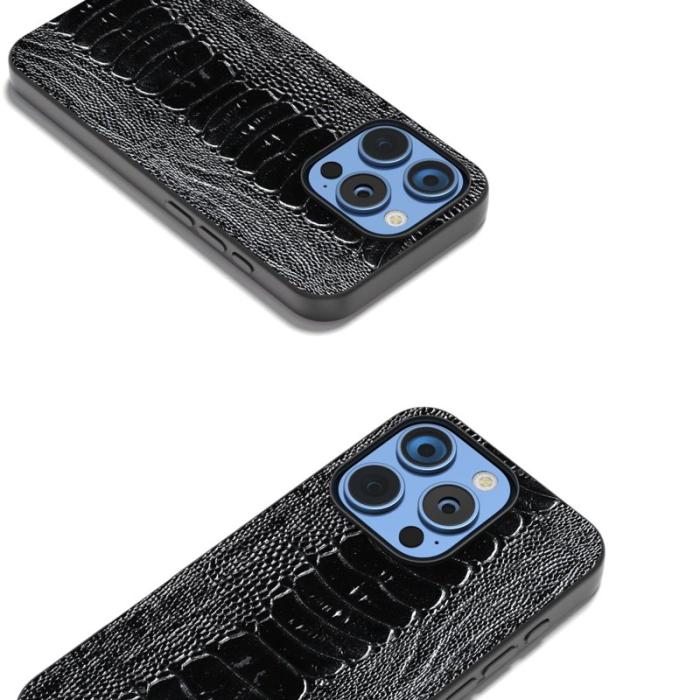 ABEEL - ABEEL iPhone 16 Pro Max Skal Krokodil Textur Äkta Läder Svart