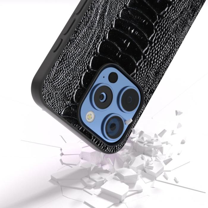 ABEEL - ABEEL iPhone 16 Pro Max Skal Krokodil Textur Äkta Läder Svart