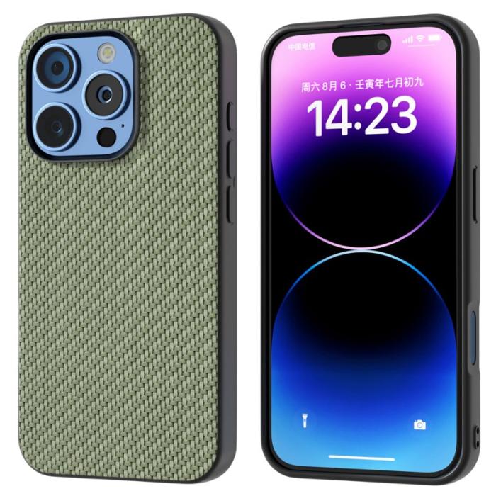ABEEL - ABEEL iPhone 16 Pro Max Skal Läder+PC+TPU Kolfiber Grön