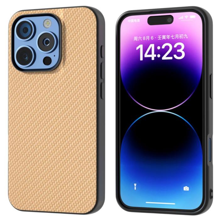 ABEEL - ABEEL iPhone 16 Pro Max Skal Läder+PC+TPU Kolfiber Ljusgul