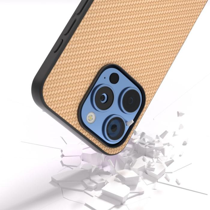 ABEEL - ABEEL iPhone 16 Pro Max Skal Läder+PC+TPU Kolfiber Ljusgul