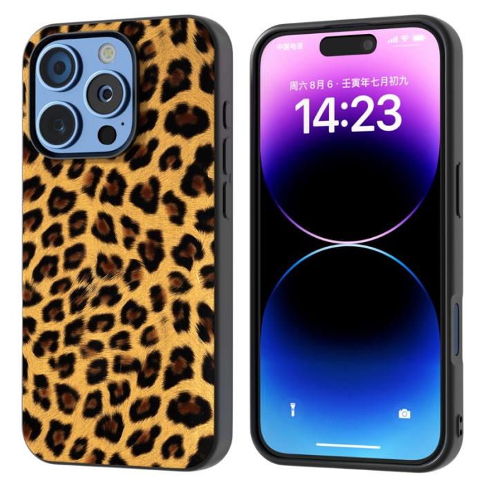 ABEEL - ABEEL iPhone 16 Pro Max Skal Leopardmönster PU+TPU Guld