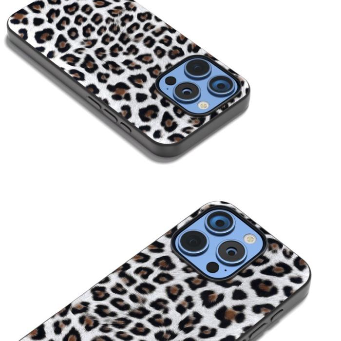 ABEEL - ABEEL iPhone 16 Pro Max Skal Leopardmönster PU+TPU Silver