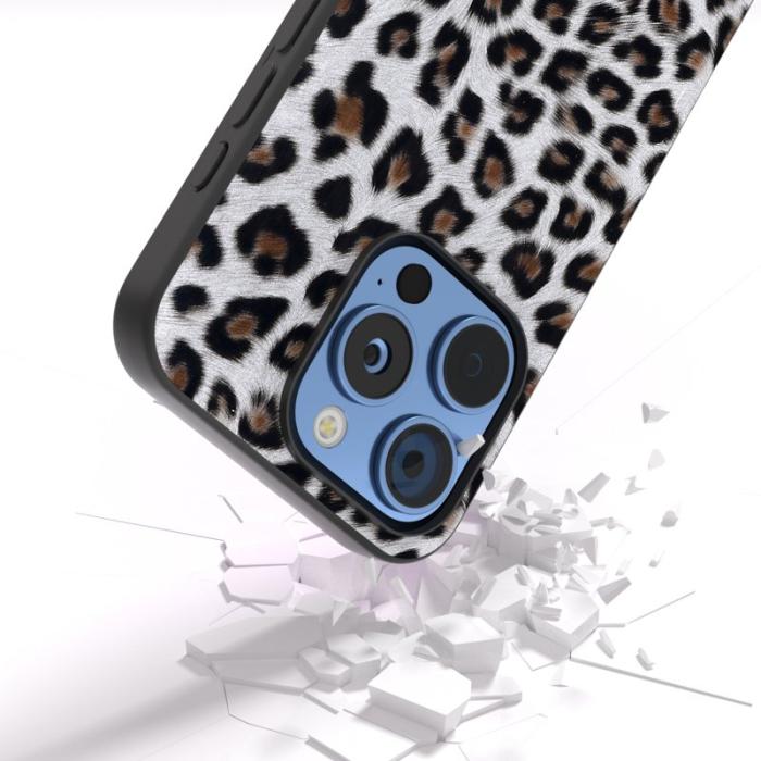 ABEEL - ABEEL iPhone 16 Pro Max Skal Leopardmönster PU+TPU Silver