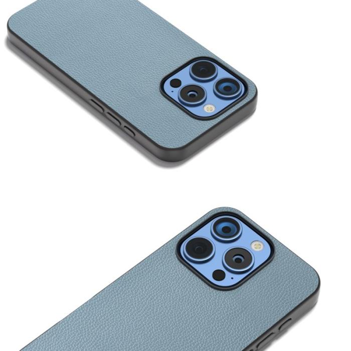 ABEEL - ABEEL iPhone 16 Pro Max Skal Litchi Textur Äkta Läder Baby Blue