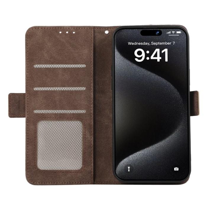 ABEEL - ABEEL iPhone 16 Pro Max Skal Magnetiskt RFID-skydd Läder Kaffe