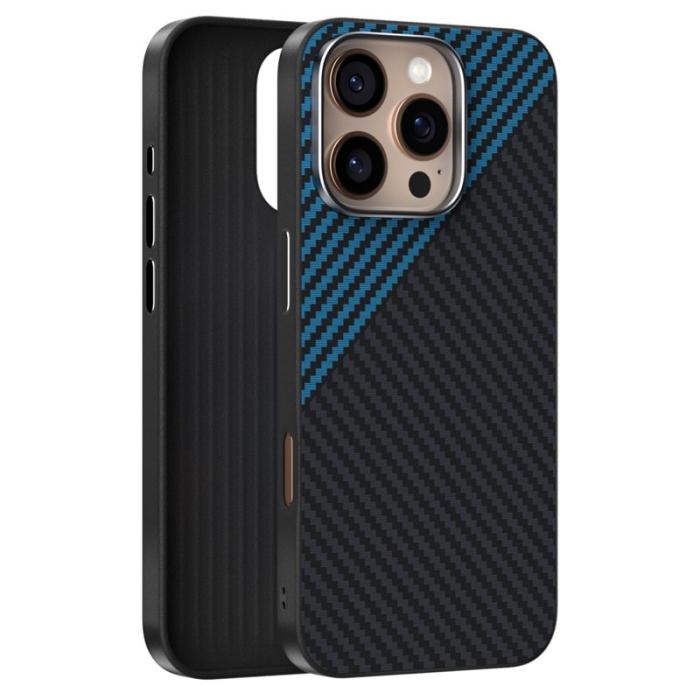 ABEEL - ABEEL iPhone 16 Pro Max Skal MagSafe Kolfiber Svart / Blå