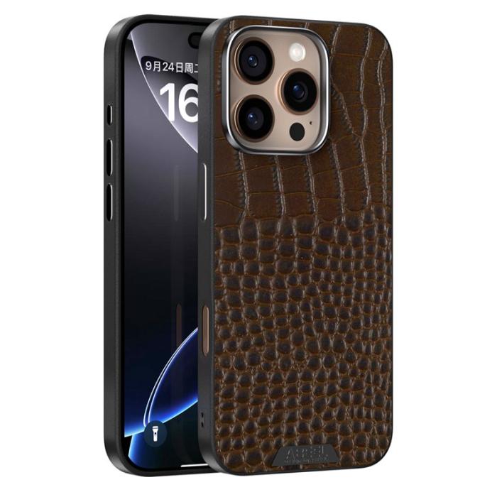 ABEEL - ABEEL iPhone 16 Pro Max Skal MagSafe Krokodil Textur - Kaffe