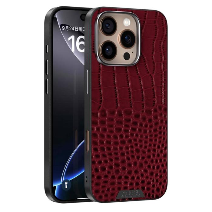 ABEEL - ABEEL iPhone 16 Pro Max Skal MagSafe Krokodil Textur Röd