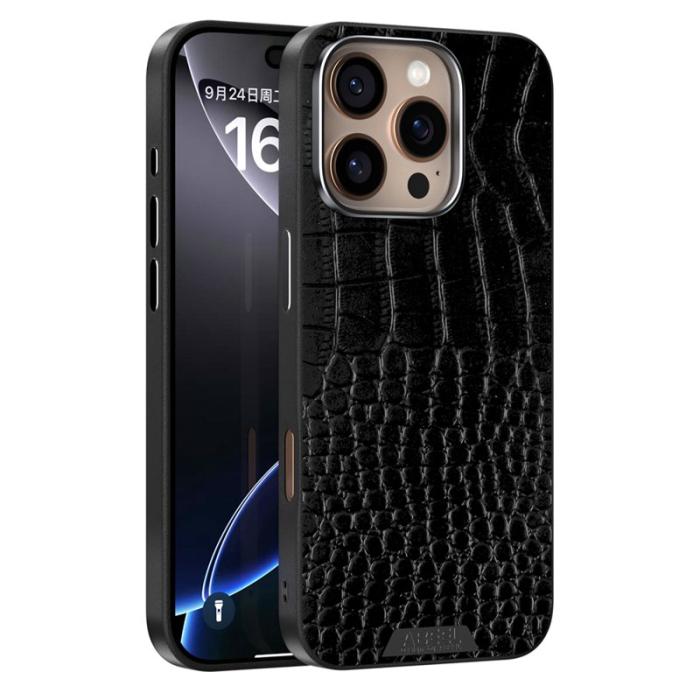 ABEEL - ABEEL iPhone 16 Pro Max Skal MagSafe Krokodiltextur Svart