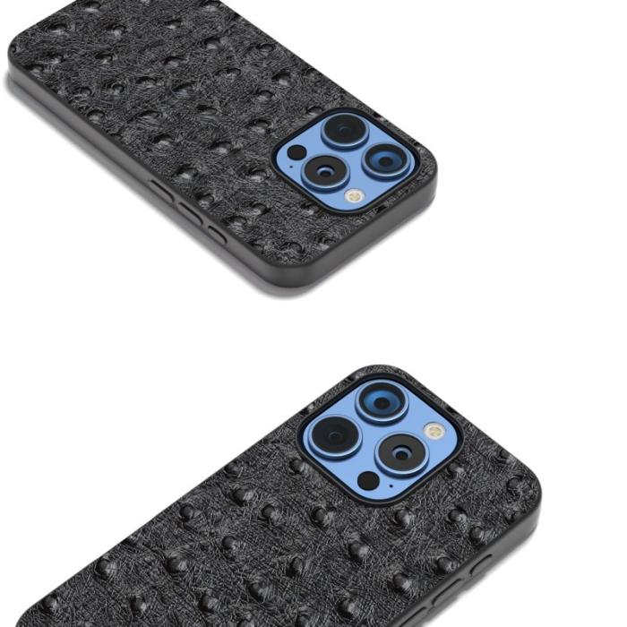 ABEEL - ABEEL iPhone 16 Pro Max Skal Ostrich Textur Äkta Läder Svart