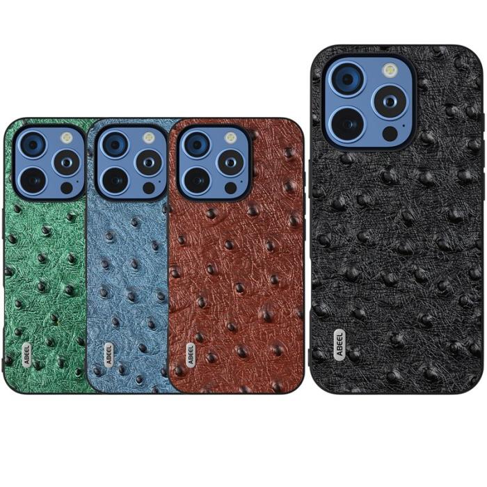 ABEEL - ABEEL iPhone 16 Pro Max Skal Ostrich Textur Äkta Läder Svart