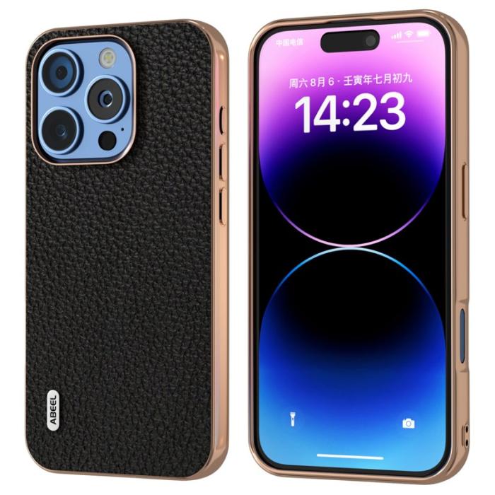 ABEEL - ABEEL iPhone 16 Pro Max Skal Star Series Svart Läder + TPU