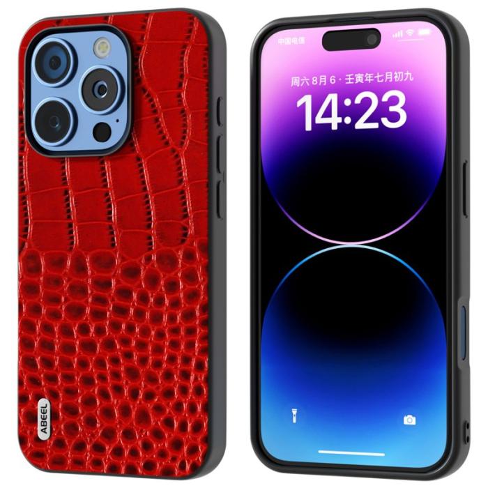 ABEEL - ABEEL iPhone 16 Pro Skal Äkta Läder Krokodil Röd