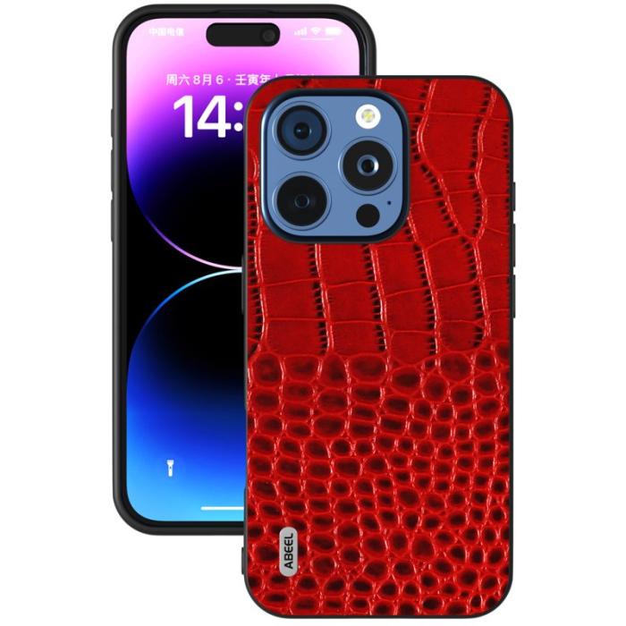 ABEEL - ABEEL iPhone 16 Pro Skal Äkta Läder Krokodil Röd