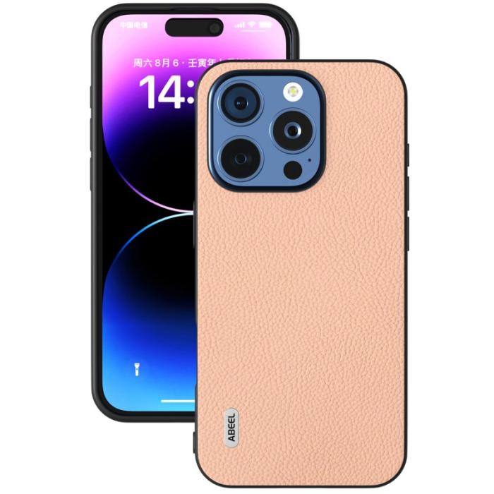 ABEEL - ABEEL iPhone 16 Pro Skal Äkta Läder + PC + TPU - Rosa