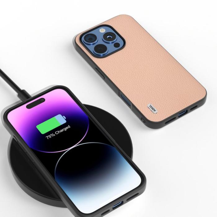 ABEEL - ABEEL iPhone 16 Pro Skal Äkta Läder + PC + TPU - Rosa