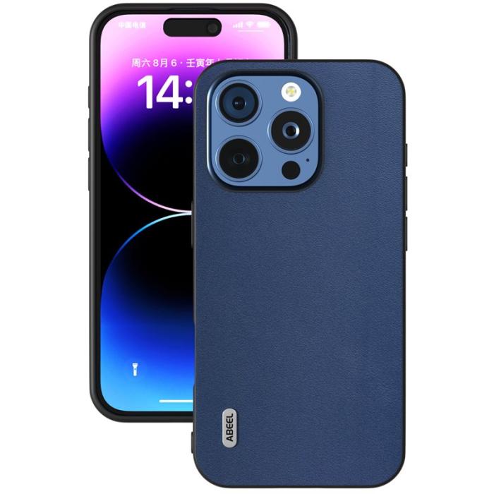 ABEEL - ABEEL iPhone 16 Pro Skal Äkta Läder + PC + TPU Skydd - Blå