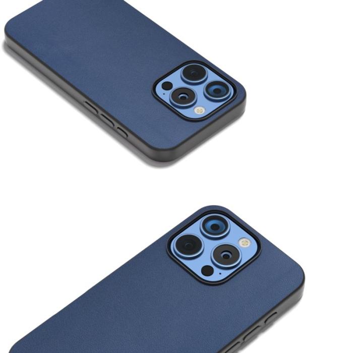 ABEEL - ABEEL iPhone 16 Pro Skal Äkta Läder + PC + TPU Skydd - Blå