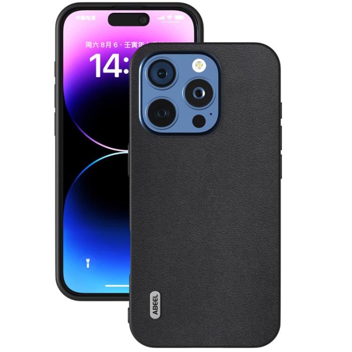 ABEEL - ABEEL iPhone 16 Pro Skal Äkta Läder + PC + TPU Skydd - Svart