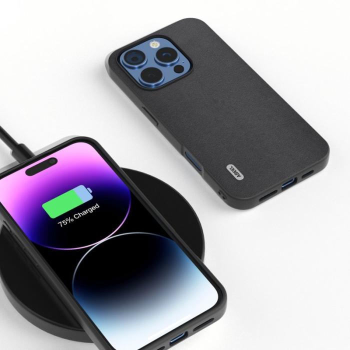 ABEEL - ABEEL iPhone 16 Pro Skal Äkta Läder + PC + TPU Skydd - Svart