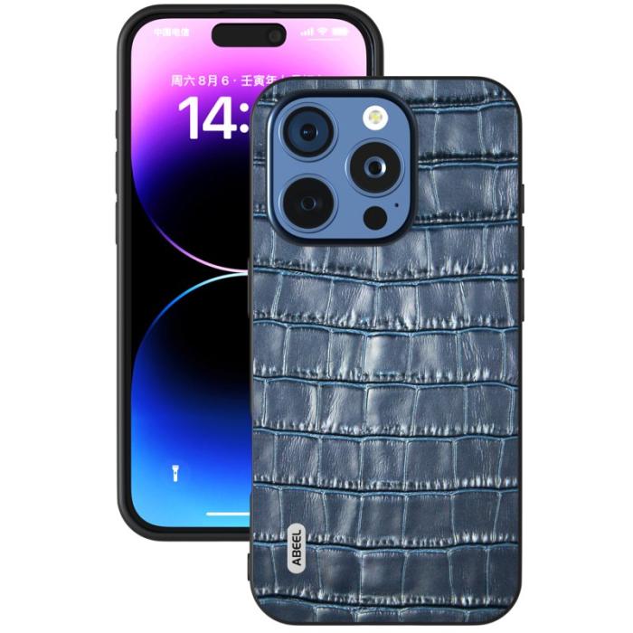 ABEEL - ABEEL iPhone 16 Pro Skal Äkta Läder + PC + TPU Stöttålig - Blå
