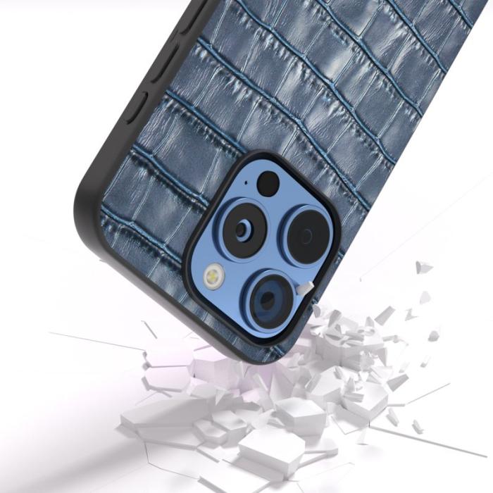 ABEEL - ABEEL iPhone 16 Pro Skal Äkta Läder + PC + TPU Stöttålig - Blå