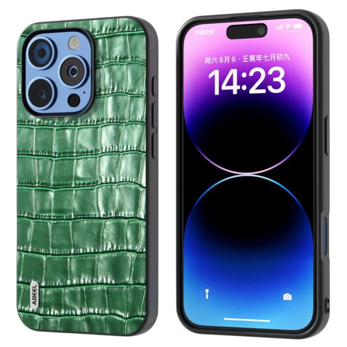ABEEL - ABEEL iPhone 16 Pro Skal Äkta Läder + PC + TPU Stöttålig - Grön