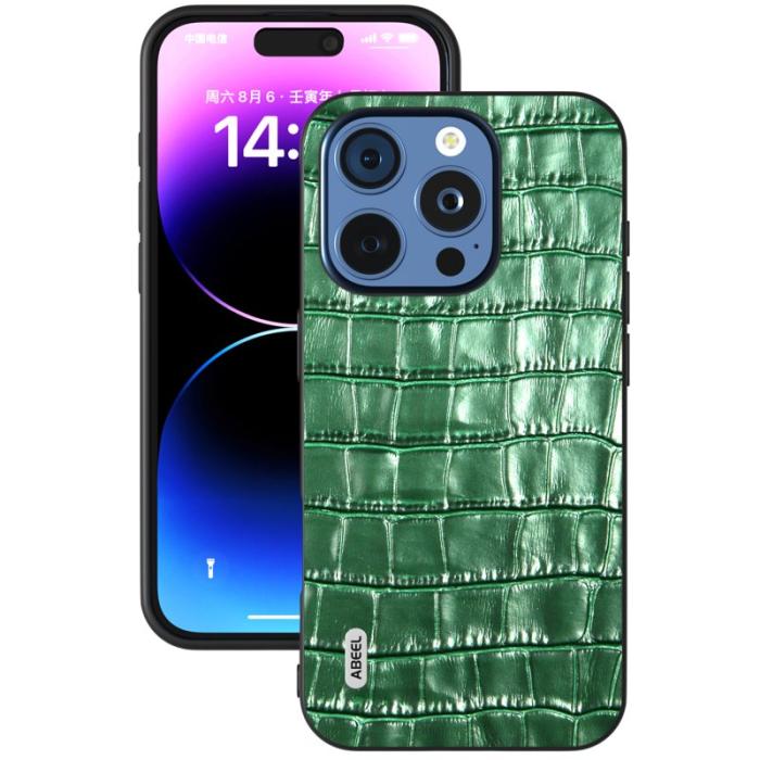 ABEEL - ABEEL iPhone 16 Pro Skal Äkta Läder + PC + TPU Stöttålig - Grön