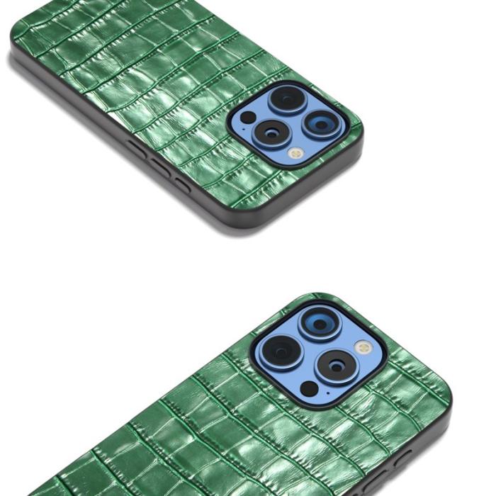 ABEEL - ABEEL iPhone 16 Pro Skal Äkta Läder + PC + TPU Stöttålig - Grön