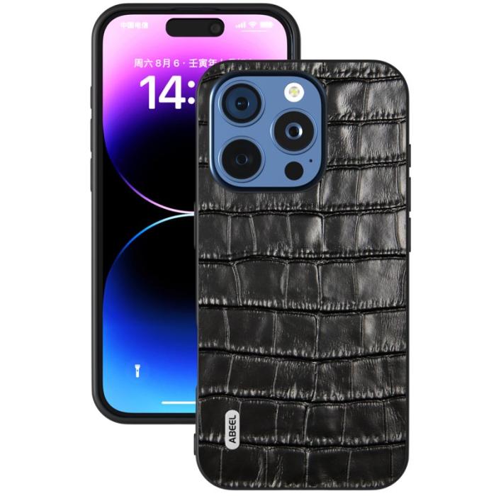 ABEEL - ABEEL iPhone 16 Pro Skal Äkta Läder + PC + TPU Stöttålig Svart