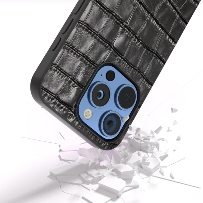 ABEEL - ABEEL iPhone 16 Pro Skal Äkta Läder + PC + TPU Stöttålig Svart