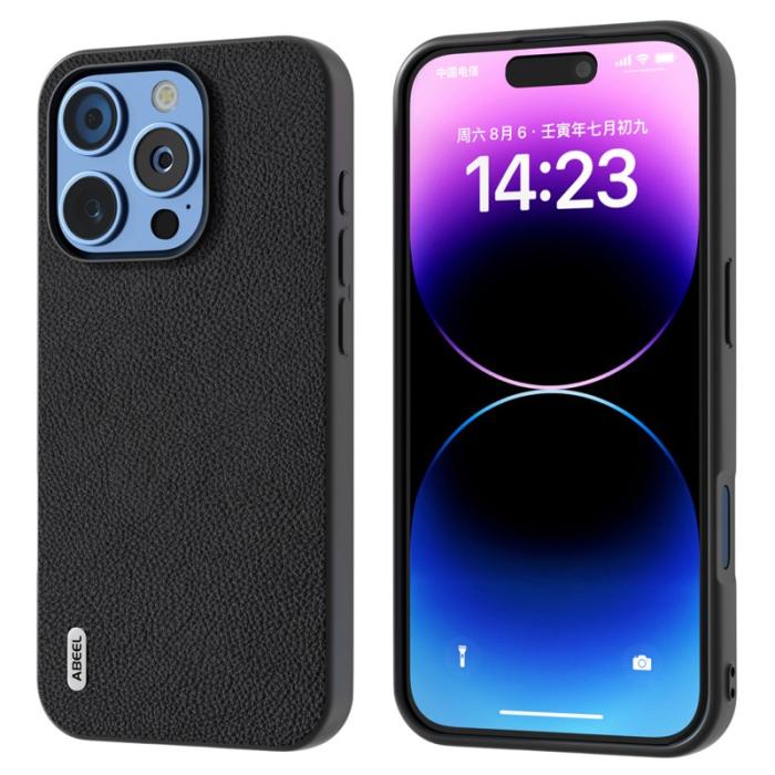 ABEEL - ABEEL iPhone 16 Pro Skal Äkta Läder + PC + TPU - Svart