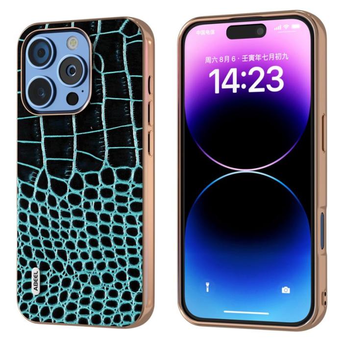 ABEEL - ABEEL iPhone 16 Pro Skal Electropläterad Krokodil Läder - Mörkgrön