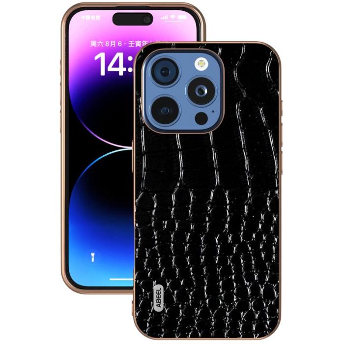 ABEEL - ABEEL iPhone 16 Pro Skal Electroplating Crocodile Läder - Svart