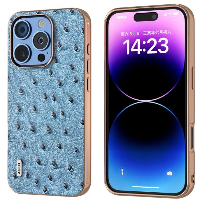ABEEL - ABEEL iPhone 16 Pro Skal Electroplating Ostrich Läder - Blå