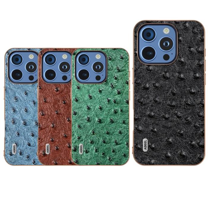 ABEEL - ABEEL iPhone 16 Pro Skal Electroplating Ostrich Läder - Blå