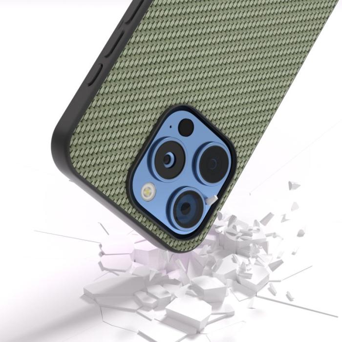 ABEEL - ABEEL iPhone 16 Pro Skal Kolfiber Textur PU+PC+TPU Grön