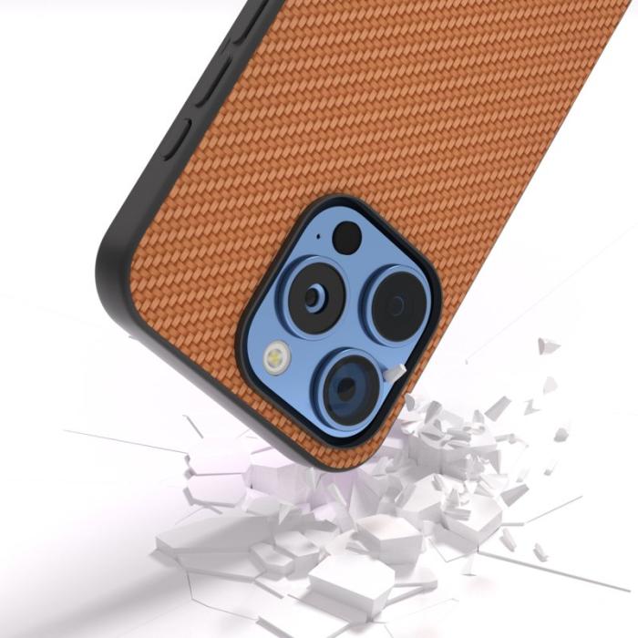 ABEEL - ABEEL iPhone 16 Pro Skal Kolfiber Textur PU+PC+TPU - Ljusbrun