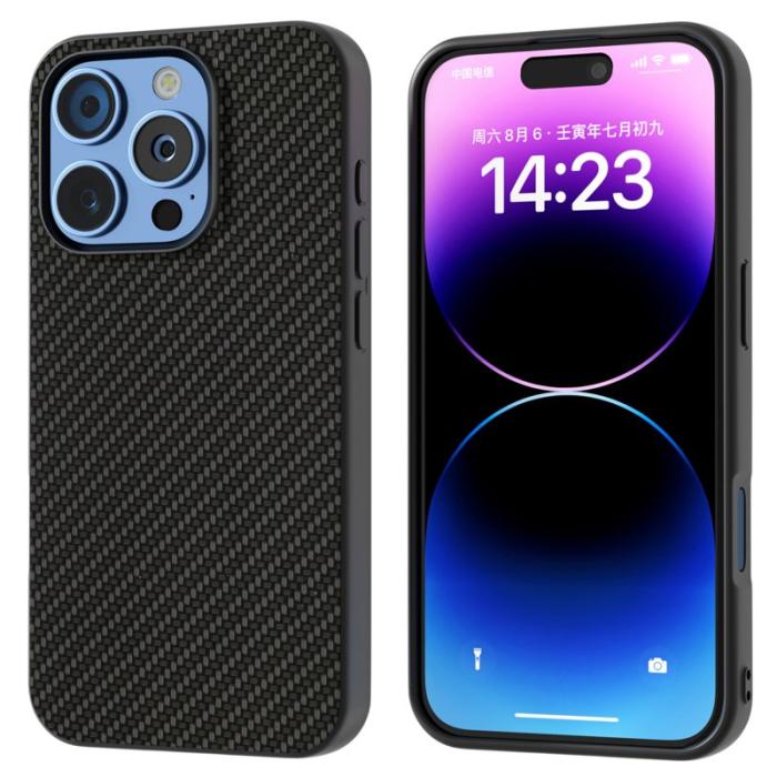 ABEEL - ABEEL iPhone 16 Pro Skal Kolfiber Textur PU+PC+TPU Svart