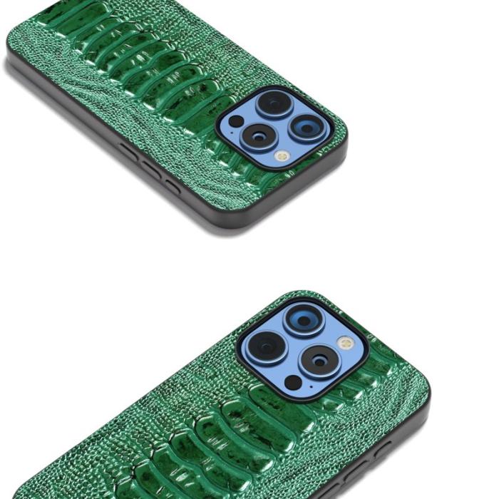 ABEEL - ABEEL iPhone 16 Pro Skal Krokodil Textur Äkta Läder Grön