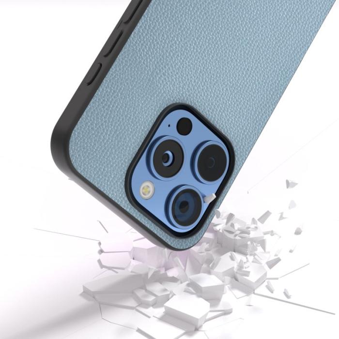 ABEEL - ABEEL iPhone 16 Pro Skal Litchi Textur Äkta Läder - Baby Blue