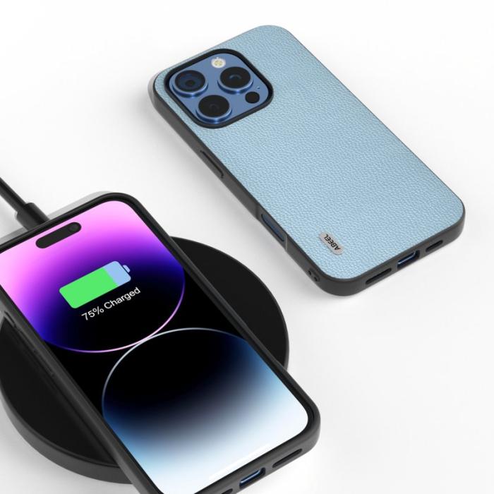 ABEEL - ABEEL iPhone 16 Pro Skal Litchi Textur Äkta Läder - Baby Blue