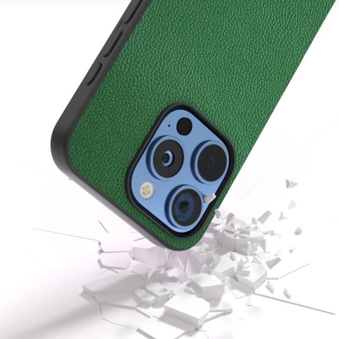 ABEEL - ABEEL iPhone 16 Pro Skal Litchi Textur Äkta Läder Grön