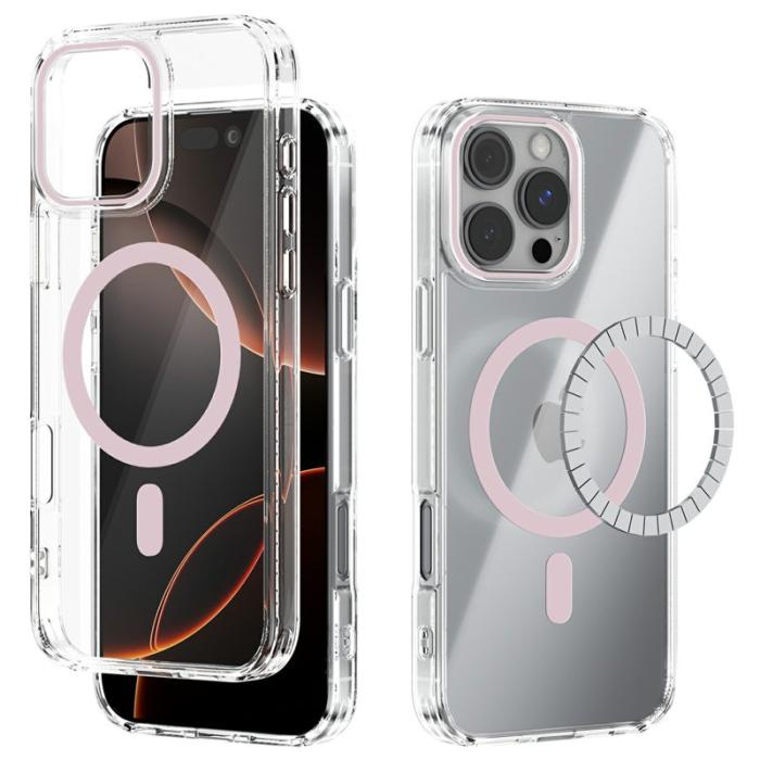 ABEEL - ABEEL iPhone 16 Pro Skal MagSafe Anti Scratch Klar TPU Rosa