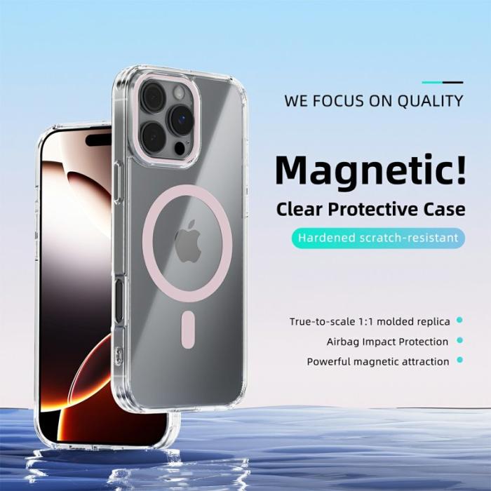 ABEEL - ABEEL iPhone 16 Pro Skal MagSafe Anti Scratch Klar TPU Rosa