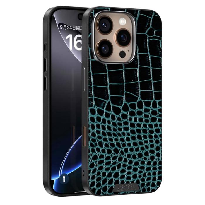 ABEEL - ABEEL iPhone 16 Pro Skal MagSafe Krokodiltextur Grön